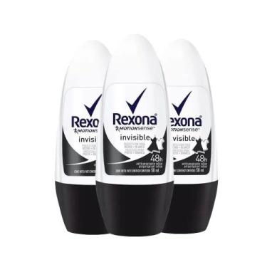 Imagem de Kit Desodorante Roll On Rexona Invisible Feminino 50ml - 3 Unidades
