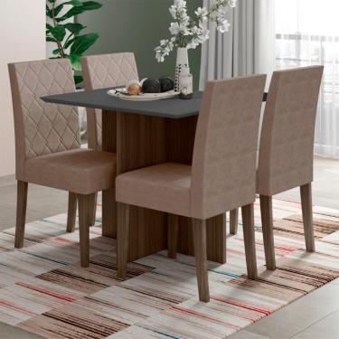 Imagem de Conjunto de Mesa de Jantar Retangular com Tampo de Vidro Preto Helo e 4 Cadeiras Jade Suede Cappuccino