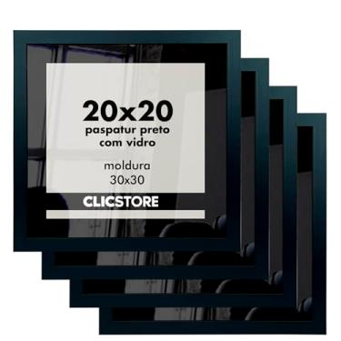 Imagem de Kit 4 Molduras 20x20cm Vidro Paspatur Preto Quadro Porta Retrato Foto Parede Madeira Cabeceira Fotografia Quarto Sala Co
