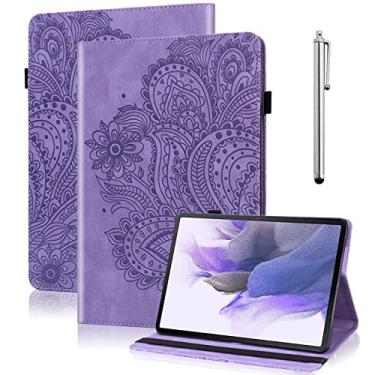 Imagem de VODEFOX Capa para Samsung Galaxy Tab S6 de 10,5 polegadas 2019 (SM-T860/T865/T867), design de flor de pavão em relevo em couro PU capa carteira flip com faixa elástica para Galaxy Tab S6 de 10,5