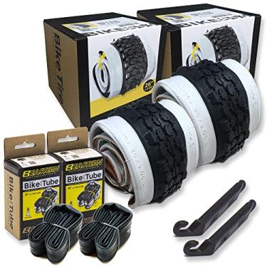 Imagem de Pneus de parede brancos clássicos para suas rodas Cruiser e acessórios de bicicleta Beach Cruiser. Pneus de bicicleta de parede branca de 26 x 2,125. com ou sem tubos. 1 ou 2 pacotes. (2 pneus - 2