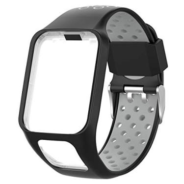 Imagem de Pulseira de silicone de substituição de duas cores AWADUO para Tomtom Runner 3/Tomtom Runner 2/Tomtom Adventurer/Tomtom Golfer 2/Tomtom Spark/Tomtom Spark 3 (Silicone preto + cinza)