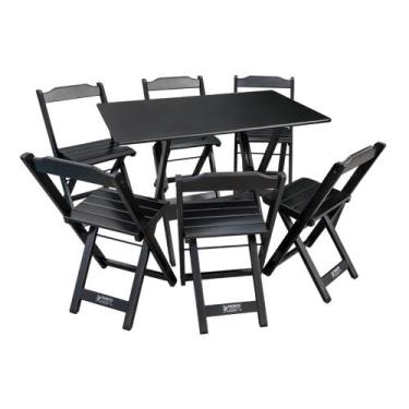 Imagem de Jogo Dobrável Para Bar E Restaurante 70X110cm Com 6 Cadeiras Preta - T
