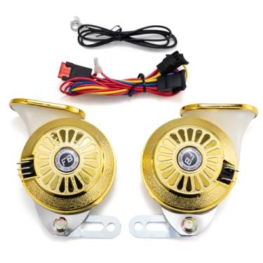 Imagem de FARBIN Buzina de carro 12V buzina de trem super alta para motocicleta com 3 modos de som variáveis, com kit de fiação, para carro, caminhão, motocicleta, embarcação (ouro)