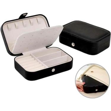 Imagem de Porta Joias em Couro com Botão Premium Organizador Portátil para Anéis, Brincos e Colares para Viagens e Uso Diário (Preto)