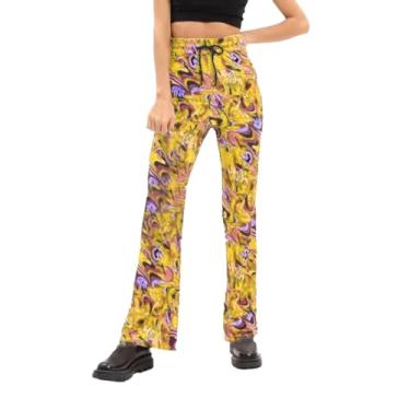 Imagem de Calça feminina flare curta, cintura alta, calça jeans de algodão de verão, calça social folgada, Amarelo, GG