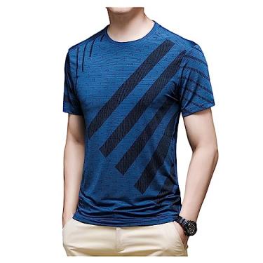 Imagem de Camiseta masculina atlética de manga curta com estampa de algodão, respirável, macia, elástica, para treino, Cor 1, 3G
