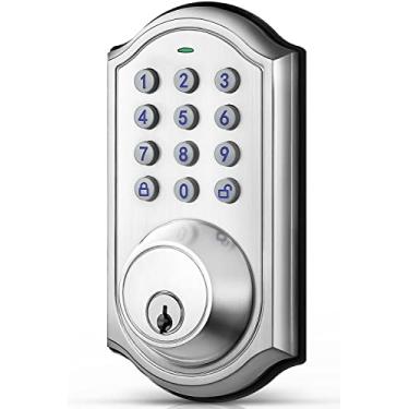 Imagem de Fechadura inteligente com teclados, pino de bloqueio de cilindro único contemporâneo, entrada sem chave, trava automática, liga de zinco, para escritório, casa