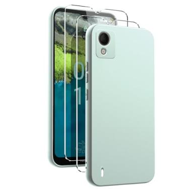 Imagem de Oududianzi - Capa para celular Nokia C110, com 2 peças, protetor de tela, capa de silicone líquido TPU macio, capa protetora de borracha ultrafina à prova de choque de cor pura - verde menta