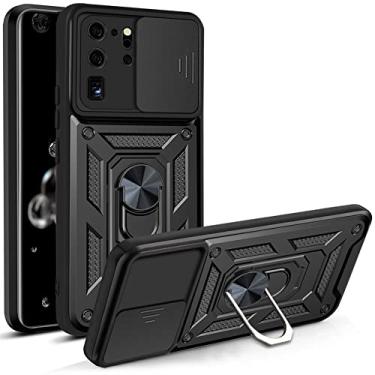 Imagem de Capa para Samsung Galaxy S20 Ultra 5G con Tapa de Cámara deslizante, Militar Antigolpes Magnético Rotación Anillo Carcasa S20 Ultra 5G, Resistente Protección Case Cover para Samsung S20 Ultra 5G Negro