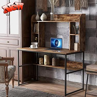 Imagem de Mesa de computador industrial para escritório doméstico com prateleiras de armazenamento, mesa de escritório rústica moderna de 119 cm para pequenos espaços, mesa de computador, laptop, mesa de estudo