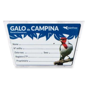 Imagem de Porta Nome Galo de Campina Acrílico Ficha Crachá Identificação Marcação Anel Criador Macho Fêmea Criação Placa Identificação Plaquinha Personalizada Passarinho