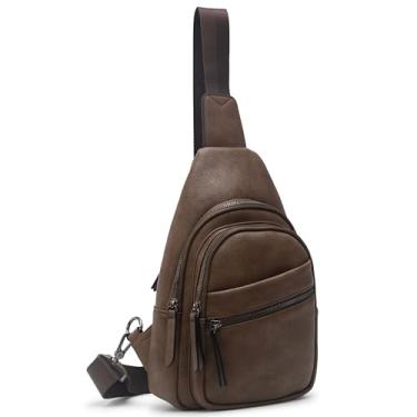 Imagem de Alldaily Bolsa tiracolo grande para mulheres, bolsa tiracolo de couro, moderna, bolsa de peito para viagens, pochete, Chocolate