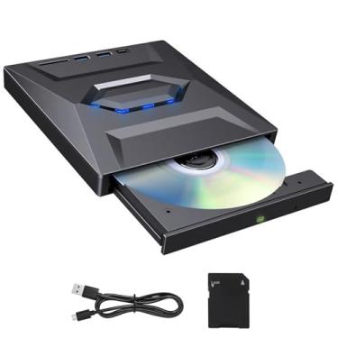 Imagem de NATEFEMIN CD DVD externo, 5 em 1, USB 3.0, leitor de CD/DVD, gravador e duplicador de disco, compatível com laptop, desktop, PC