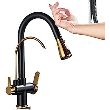 Imagem de Torneira para pia de cozinha com filtro de sensor de toque Torneira de cozinha de água Torneira misturadora pulverizadora de latão antigo com guindaste giratório de água pura para utensílios