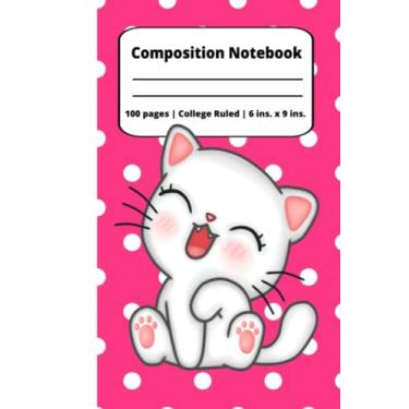 Imagem de Caderno de composição de gatinhos Kawaii: Diário fofo de gato kawaii de bolinhas rosa, 100 páginas | 15 x 23 cm. | Regra universitária