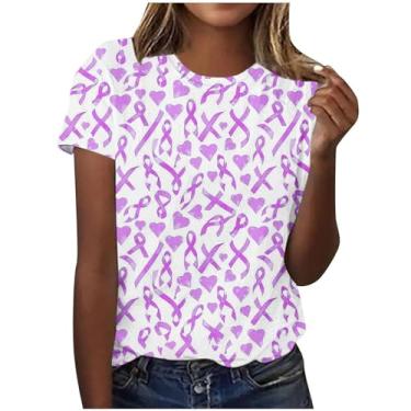 Imagem de Camiseta feminina de conscientização de Alzheimers com estampa de borboleta roxa, gola redonda, manga curta, túnica de verão, casual, solta, Cinza, XXG