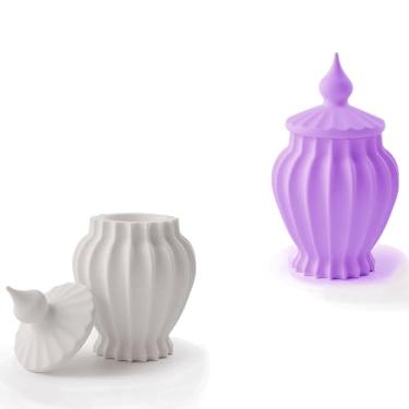 Imagem de Caixa de armazenamento estilosa, molde de resina de silicone com tampas, suporte de caneta, frasco de garrafa, molde de gesso de silicone epóxi, argila de concreto para vasos de armazenamento,