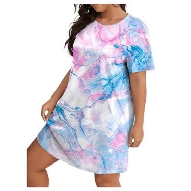 Imagem de WDIRARA Camisas de dormir femininas plus size tie dye gola redonda manga curta, Rosa multicolorido., XXG