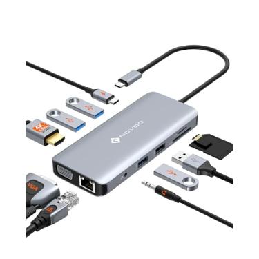 Imagem de Estação de acoplamento USB C, estação de acoplamento para laptop 11 em 1, adaptador multiporta USB C HUB 4K60 HDMI, 4 portas USB-A, SD/TF, Ethernet, VGA, áudio para MacBook Dell HP Lenovo Thinkpad