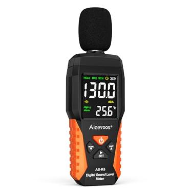 Imagem de Aicevoos Medidor de decibéis medidor portátil de nível de som dB medidor de som decibéis medindo 30 ~ 130 dB, alarmes sonoros e visuais, medição de ruído máxima/mínima