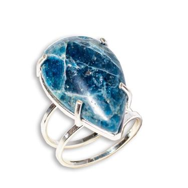 Imagem de Anel Pedra Apatita Azul Gota 28mm Aro Ajustável Prata 950