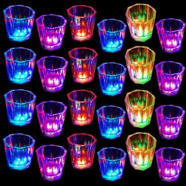 Imagem de Esdabem Conjunto de 24 copos de shot iluminados para adultos, engraçados, copos de shot de LED, que brilham no escuro, copos de festa para festas de aniversário, casamento, despedidas de solteira