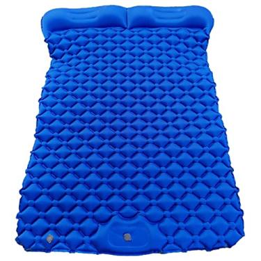 Imagem de Luzhengyang Tapete de dormir duplo ultra inflável | Colchão de ar compacto para 2 pessoas | Design ergonômico | para acampamento, mochilão, caminhada | Portátil e | Bomba de pé incluída - azul marinho