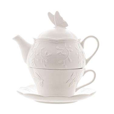 Imagem de Conjunto 3 Peças de Chá de Porcelana New Bone Butterfly Flower - Lyor