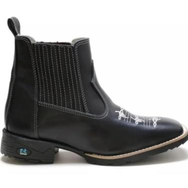 Imagem de Bota Feminina Texana Country Em Couro Botina Bico Quadrado Bordado Arame RR Botas