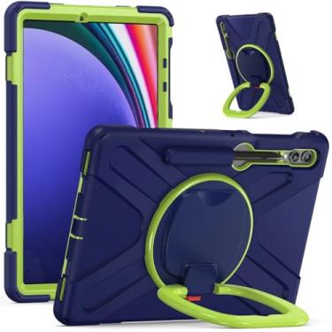 Imagem de Capa para tablet com anel manual de rotação 360 para Samsung Galaxy Tab S9 FE S8 S9 S7 Plus 12,4 polegadas com suporte para S7FE S9 FE+ 31,5 cm à prova de quedas (verde-marinho, para S9 FE 10,9