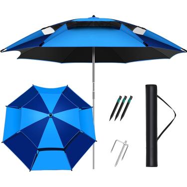 Imagem de Guarda-sol inclinável - Guarda-sol de jardim, altura ajustável, com função de inclinação Proteção solar de rotação de 360°, para varanda, mesas de jantar, jardins, guarda-chuva de praia, azu