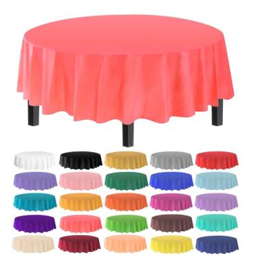 Imagem de Toalha de mesa Allgala de plástico premium com 12 unidades, peso médio, descartável, Coral, 12PK Round 84"