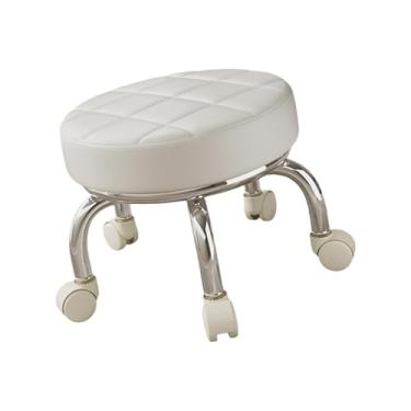 Imagem de WeiLaiKeQi Banco baixo com rodinhas Banco preguiçoso para tarefas domésticas Banco redondo pequeno com baixo ruído Banco móvel com polia Banco baixo para, Branco