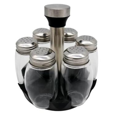 Imagem de Porta Tempero Condimento E Mantimentos Com Suporte Giratório Com 6 Potes de Vidro