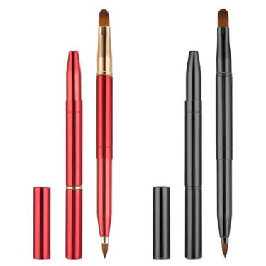 Imagem de Sliverdew Pincel Labial Retrátil de Duas Pontas com Tampa, Preto e Vermelho, 2 Pincéis de Lábios Retráteis com Aplicador de Batom para Viagem