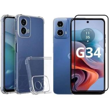 Imagem de Kit Capa Capinha Transparente + Película 3D Vidro para Moto G34 - LXL