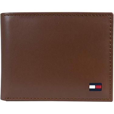 Imagem de Carteira masculina Tommy Hilfiger de couro Edisto RFID fina com dobra dupla, bronze