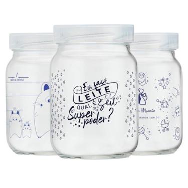 Imagem de Kit 3 Potes Vidro Armazenar Leite Materno Decorados 360 Graduação 200m