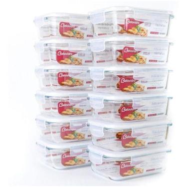 Imagem de Conjunto 12 Pote Vidro Temperado Hermético Marmita 640ml - Casa Linda