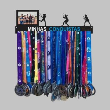 Imagem de Porta Medalhas Tennis Feminino MDF Preto 20 Ganchos - Bless Personaiza
