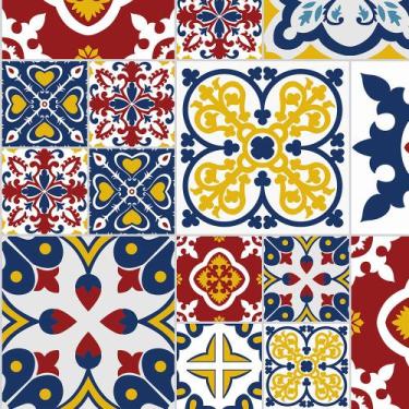 Imagem de Azulejo Adesivo Lavável Com Detalhes Em Azul Vermelho Amarelo E Branco