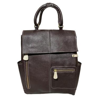 Imagem de Mochila Em Couro Legitimo Moderna Feminina Bolsos e Divisorias - Art M