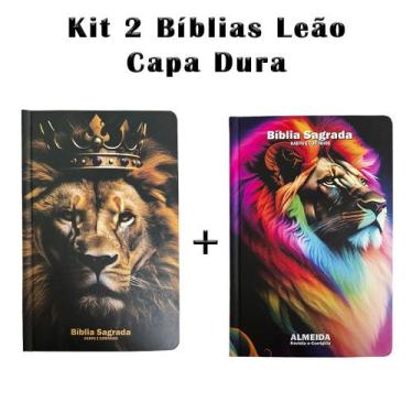 Imagem de Kit 2 Biblias Sagrada Letra Gigante Luxo Popular - Leão Fortune e Leão