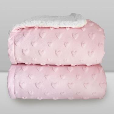 Imagem de Cobertor Donna Laço Bebê Plush com Sherpa Hearts, Rosa, 90X110