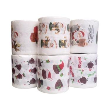 Imagem de Kit 6 Rolo Papel Higiênico Natalino Banheiro Divertido 20m - MultiA