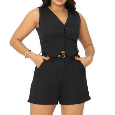 Imagem de Conjunto Feminino Shorts E Colete E Cinto Em Alfaiataria Premium - Del
