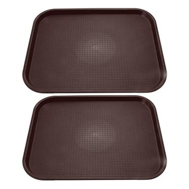 Imagem de Bandeja de fast food, 2 unidades PP Bandeja de servir fast food Bandeja de plástico empilhável Bandeja retangular de cafeteria para festa, casa, escola, restaurante (Café)