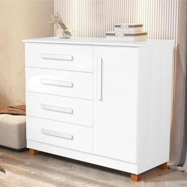 Imagem de Comoda Grecia Quarto 4 Gavetas 1 Porta e Pés Madeira Maciça - BASOTO B