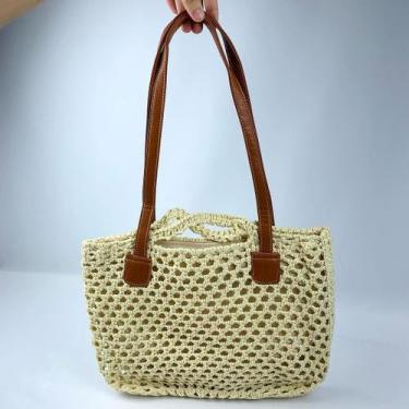 Imagem de Bolsa Feminina De Crochê Grande De Praia Com Alça Tiracolo - LF, Bege